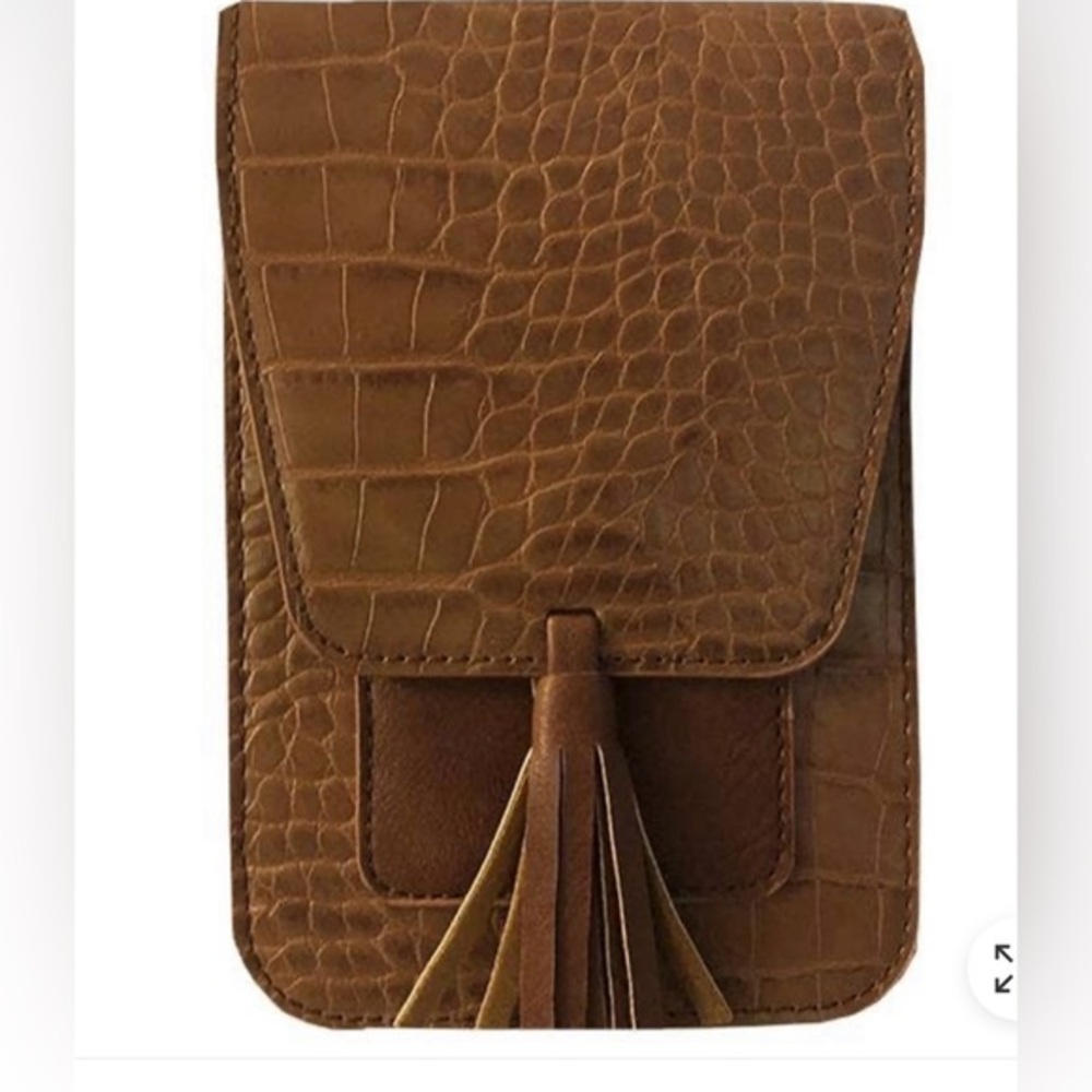 NWT K Carroll Camel Croc-Embossed Vegan Crossbody Bag- RFID protection